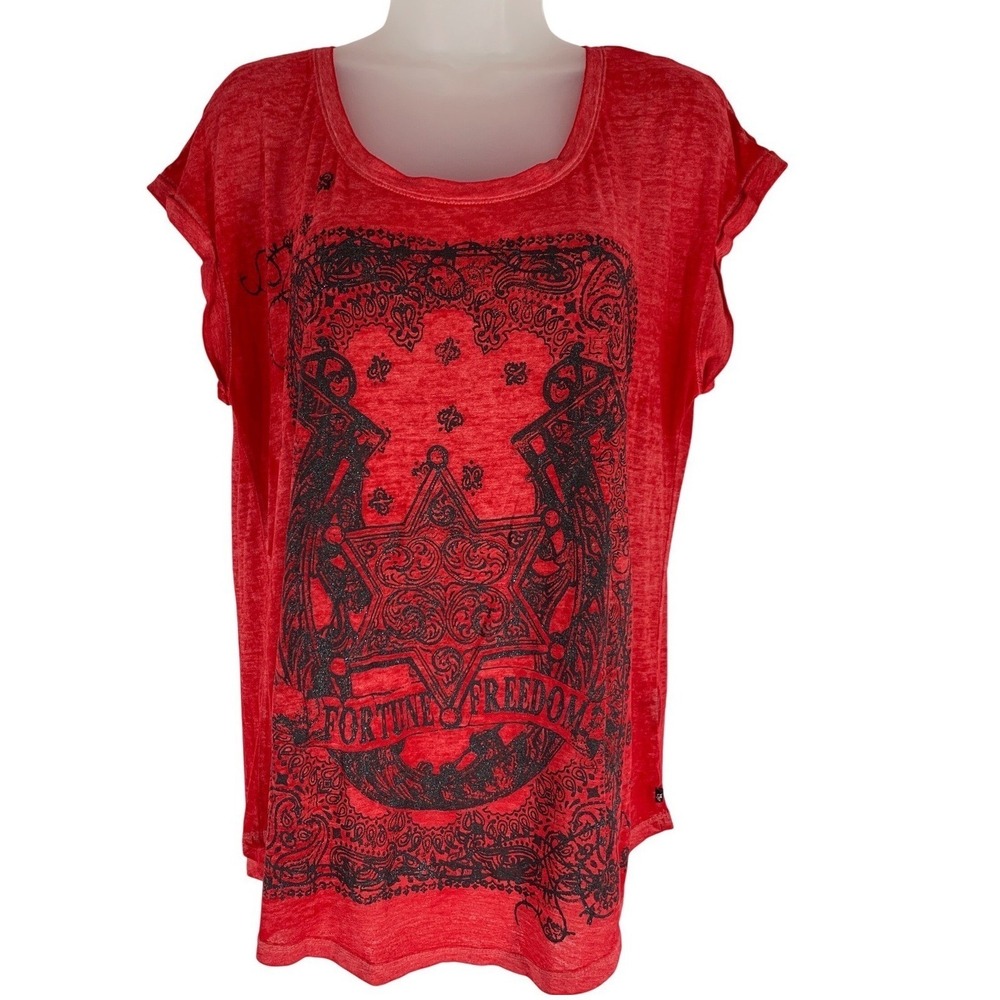 Rock & Republic L Red Graphic Tee Sheriff Star Boho Western Casual